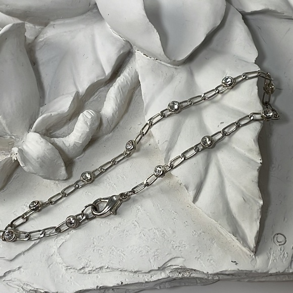 Silver Tone Chain with Crystals Ankle Bracelet - Picture 2 of 10